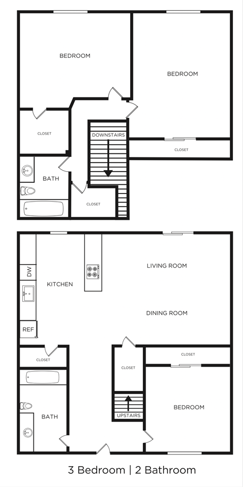 Floor plan for 3 beds, 2 baths, 1146 sqft